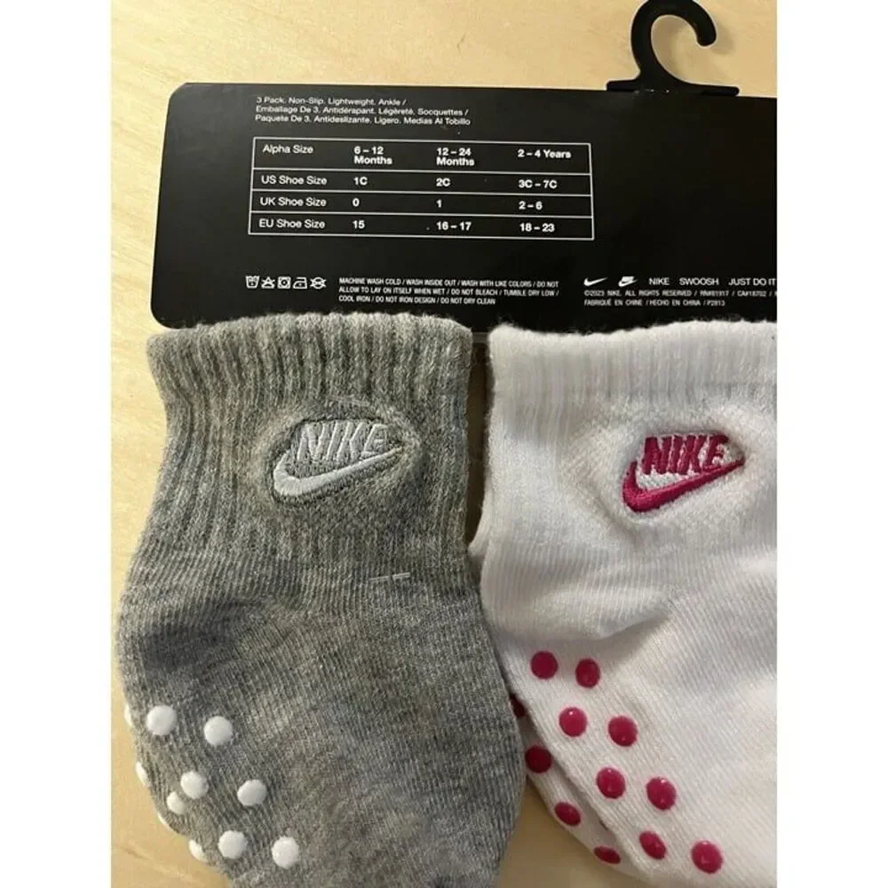 Nike Socks Set 3 Pairs 12-24 Months New Pink baby Kids' Toddler Ankle Gripper
